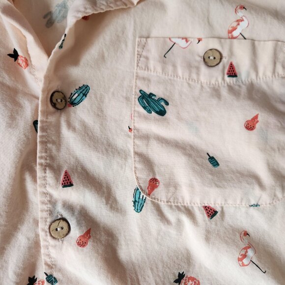 Kolby Men's Short Sleeve Button-Up Shirt – Size L – Peach Tropical Print - Picture 3 of 6